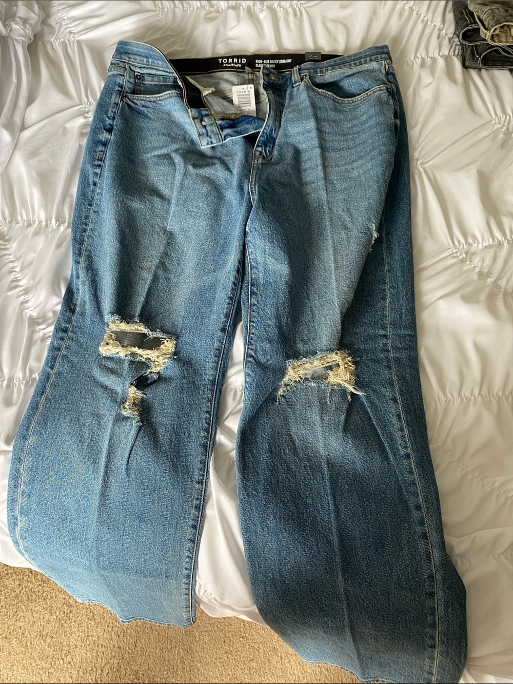 Torrid Medium Blue Distressed High-Rise Baggy Straight Jeans